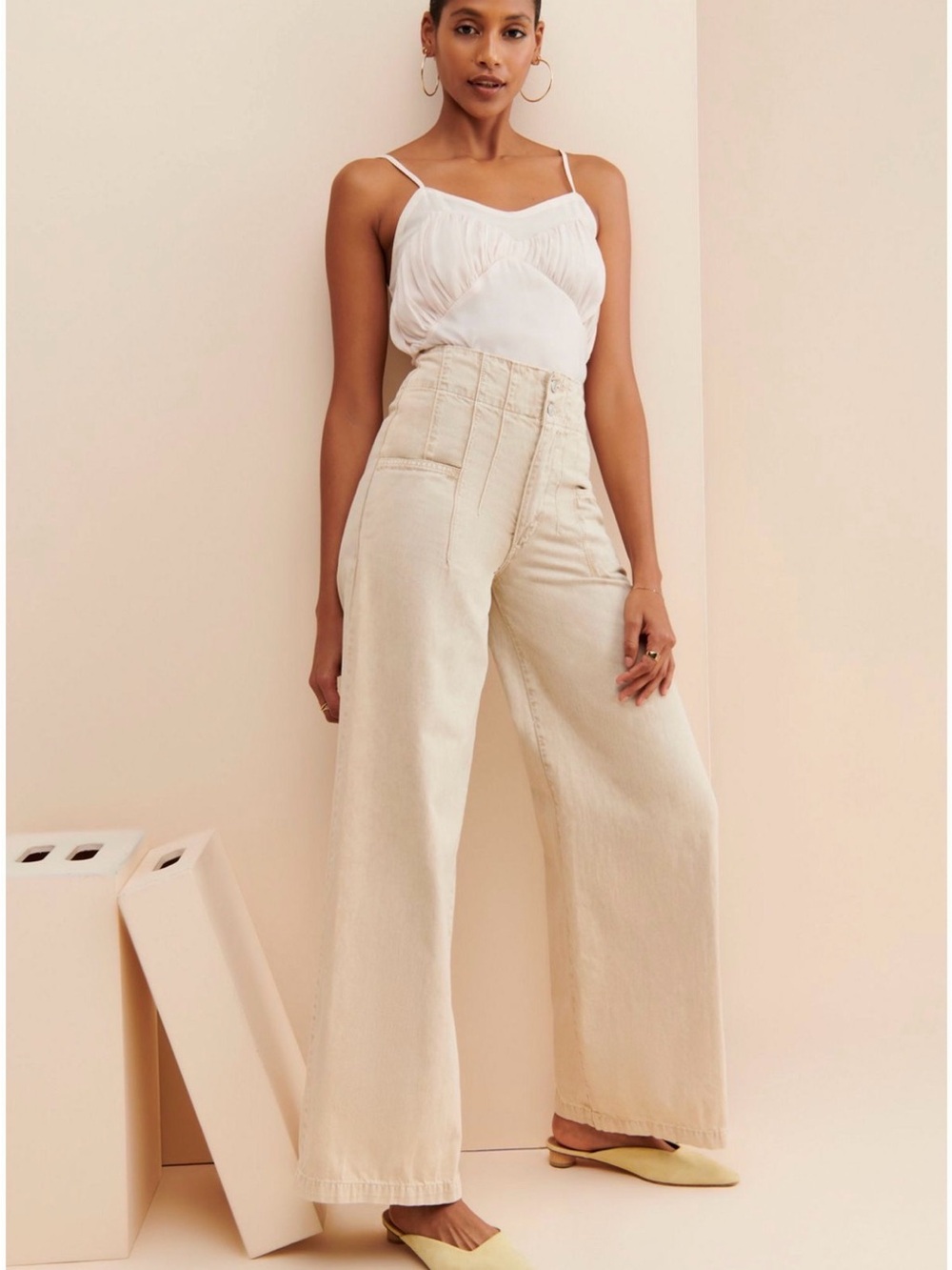 Endless Rose Cream Ruched Spaghetti-Strap Tank Top